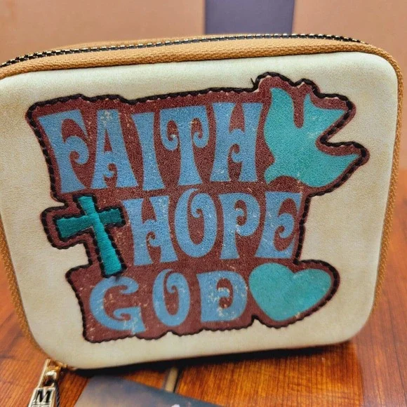 Montana West Western Pill Box Organizer Faith Hope God Brown and Beige Storage
